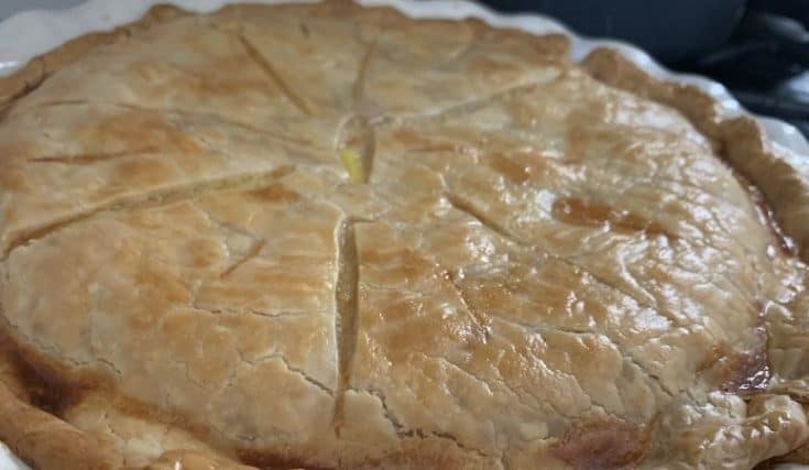 A finished chicken pot pie browned up